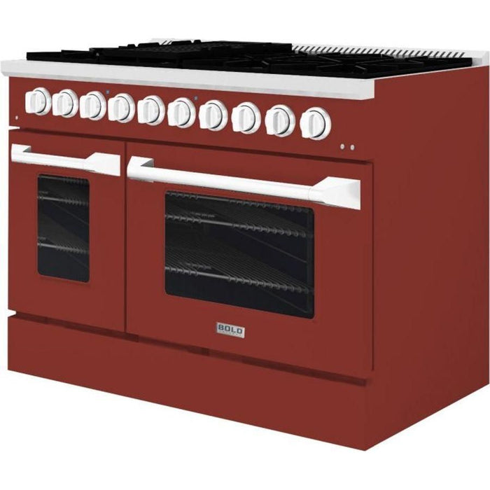 Hallman 48 In. Propane Gas Range, Burgundy with Chrome Trim - Bold Series, HBRG48CMBG-LP