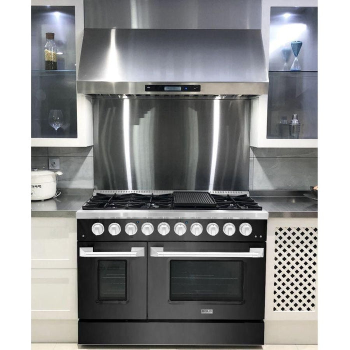 Hallman 48 In. Range with Gas Burners and Electric Oven, Black Titanium with Chrome Trim - Bold Series, HBRDF48CMBT