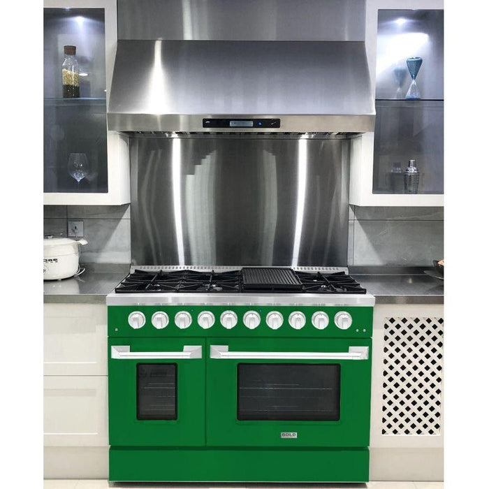 Hallman 48 In. Range with Gas Burners and Electric Oven, Emerald Green with Chrome Trim - Bold Series, HBRDF48CMGN