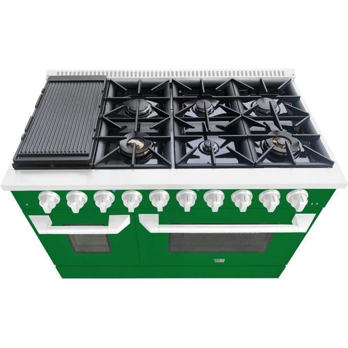 Hallman 48 In. Range with Gas Burners and Electric Oven, Emerald Green with Chrome Trim - Bold Series, HBRDF48CMGN