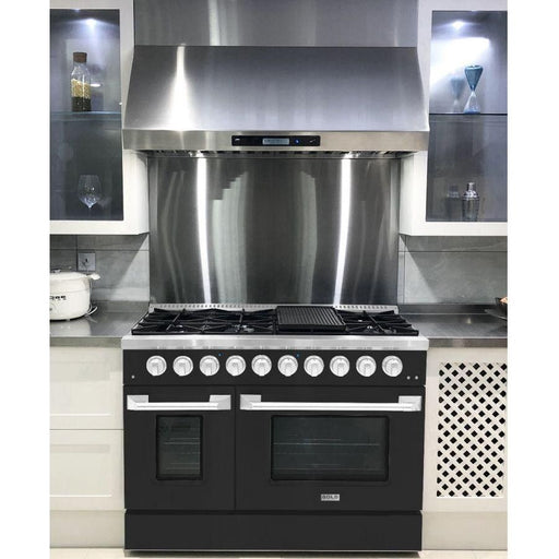 Hallman 48 In. Range with Gas Burners and Electric Oven, Matte Graphite with Chrome Trim - Bold Series, HBRDF48CMMG