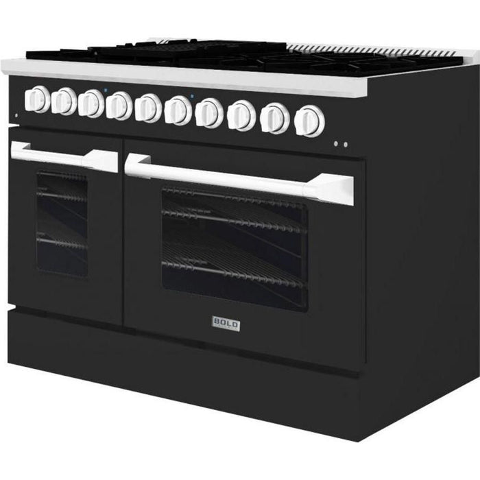 Hallman 48 In. Range with Gas Burners and Electric Oven, Matte Graphite with Chrome Trim - Bold Series, HBRDF48CMMG