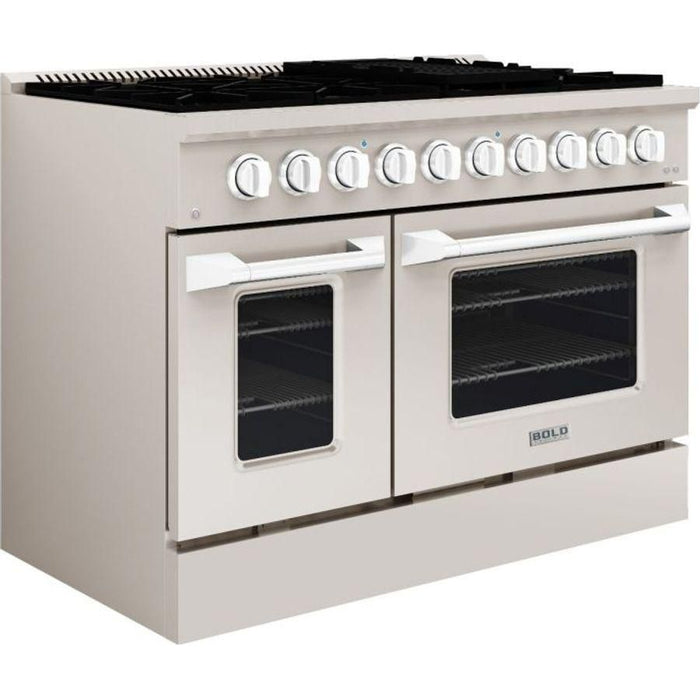 Hallman 48 In. Range with Gas Burners and Electric Oven, Stainless Steel with Chrome Trim - Bold Series, HBRDF48CMSS