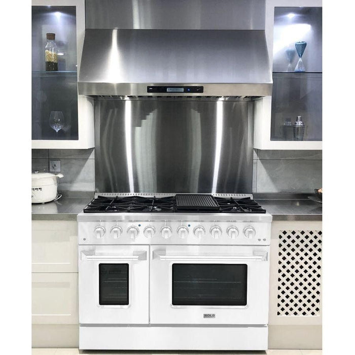 Hallman 48 In. Range with Gas Burners and Electric Oven, White with Chrome Trim - Bold Series, HBRDF48CMWT