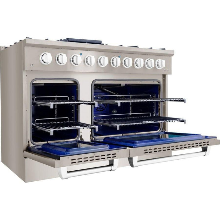 Hallman 48 In. Range with Propane Gas Burners and Electric Oven, Stainless Steel with Chrome Trim - Bold Series, HBRDF48CMSS-LP