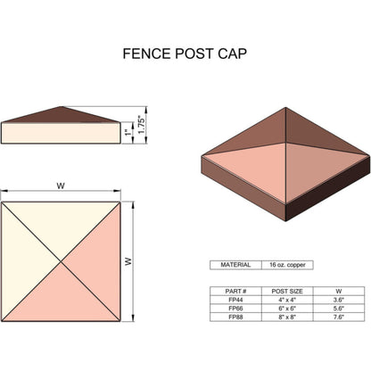 Copperlab Hammered Copper Fence Post Cap -  HCFPC44