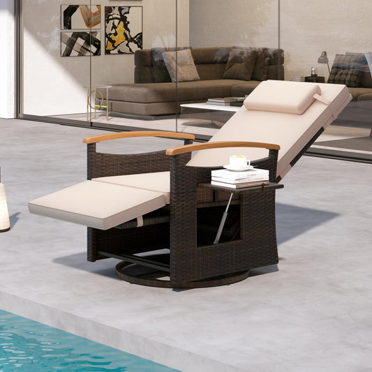 Tangkula Patio Rattan 360 Degree Swivel Recliner Chair, Wicker Lounge Chair w/Adjustable Backrest & Footrest - 2*HW72726BN