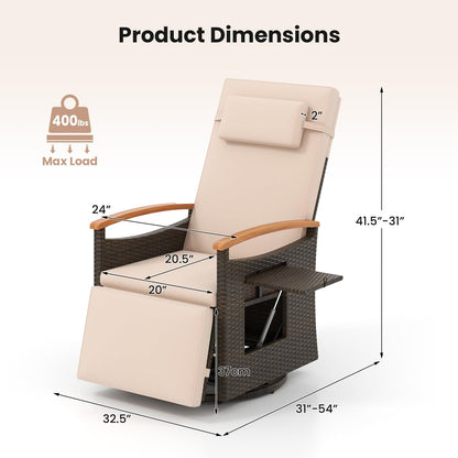 Tangkula Patio Rattan 360 Degree Swivel Recliner Chair, Wicker Lounge Chair w/Adjustable Backrest &amp; Footrest - HW72726BN