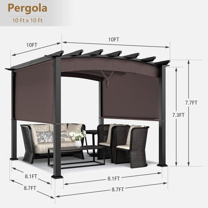 Tangkula 10ft x 10ft Outdoor Retractable Pergola, Patio Metal Pergola with Adjustable Sliding Sun Shade Canopy - NP10096WL-CF