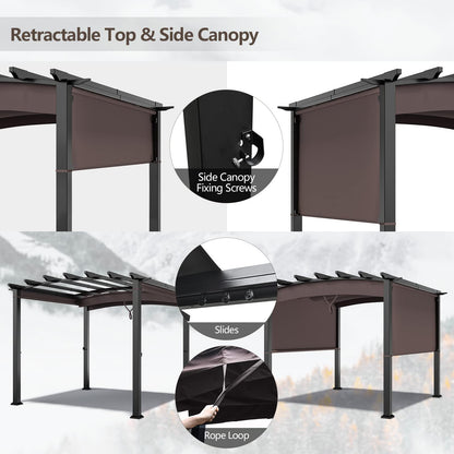 Tangkula 10ft x 10ft Outdoor Retractable Pergola, Patio Metal Pergola with Adjustable Sliding Sun Shade Canopy - NP10096WL-CF