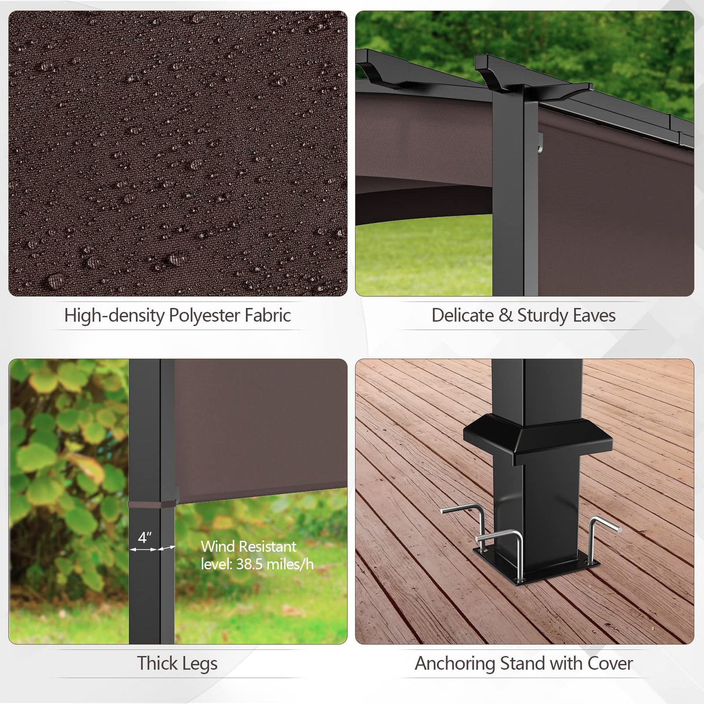 Tangkula 10ft x 10ft Outdoor Retractable Pergola, Patio Metal Pergola with Adjustable Sliding Sun Shade Canopy - NP10096WL-CF