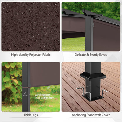 Tangkula 10ft x 10ft Outdoor Retractable Pergola, Patio Metal Pergola with Adjustable Sliding Sun Shade Canopy - NP10096WL-CF