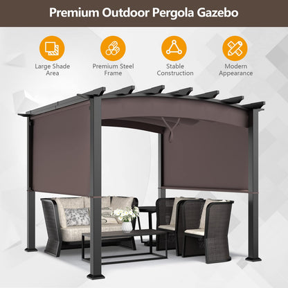 Tangkula 10ft x 10ft Outdoor Retractable Pergola, Patio Metal Pergola with Adjustable Sliding Sun Shade Canopy - NP10096WL-CF