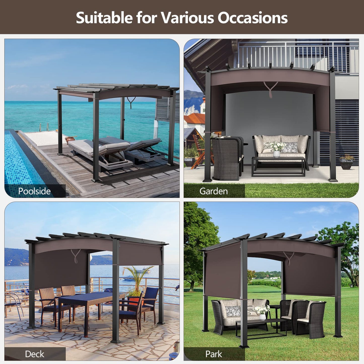 Tangkula 10ft x 10ft Outdoor Retractable Pergola, Patio Metal Pergola with Adjustable Sliding Sun Shade Canopy - NP10096WL-CF