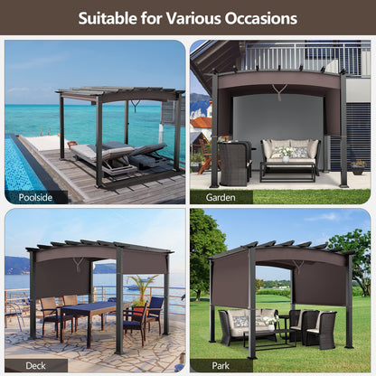 Tangkula 10ft x 10ft Outdoor Retractable Pergola, Patio Metal Pergola with Adjustable Sliding Sun Shade Canopy - NP10096WL-CF