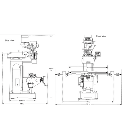 JET Elite EVS-949 Mill with 3-Axis ACU-RITE 303 (Knee) DRO and X-Axis JET Powerfeed - JT9-894345