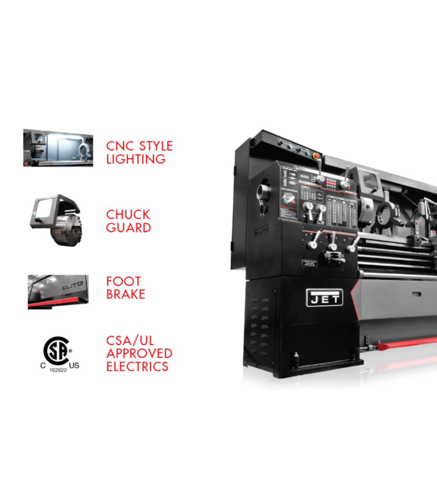 JET Elite Lathe E-1236VS with ACU-RITE 303 DRO with Taper Attachment and Collet Closer - JT9-892314