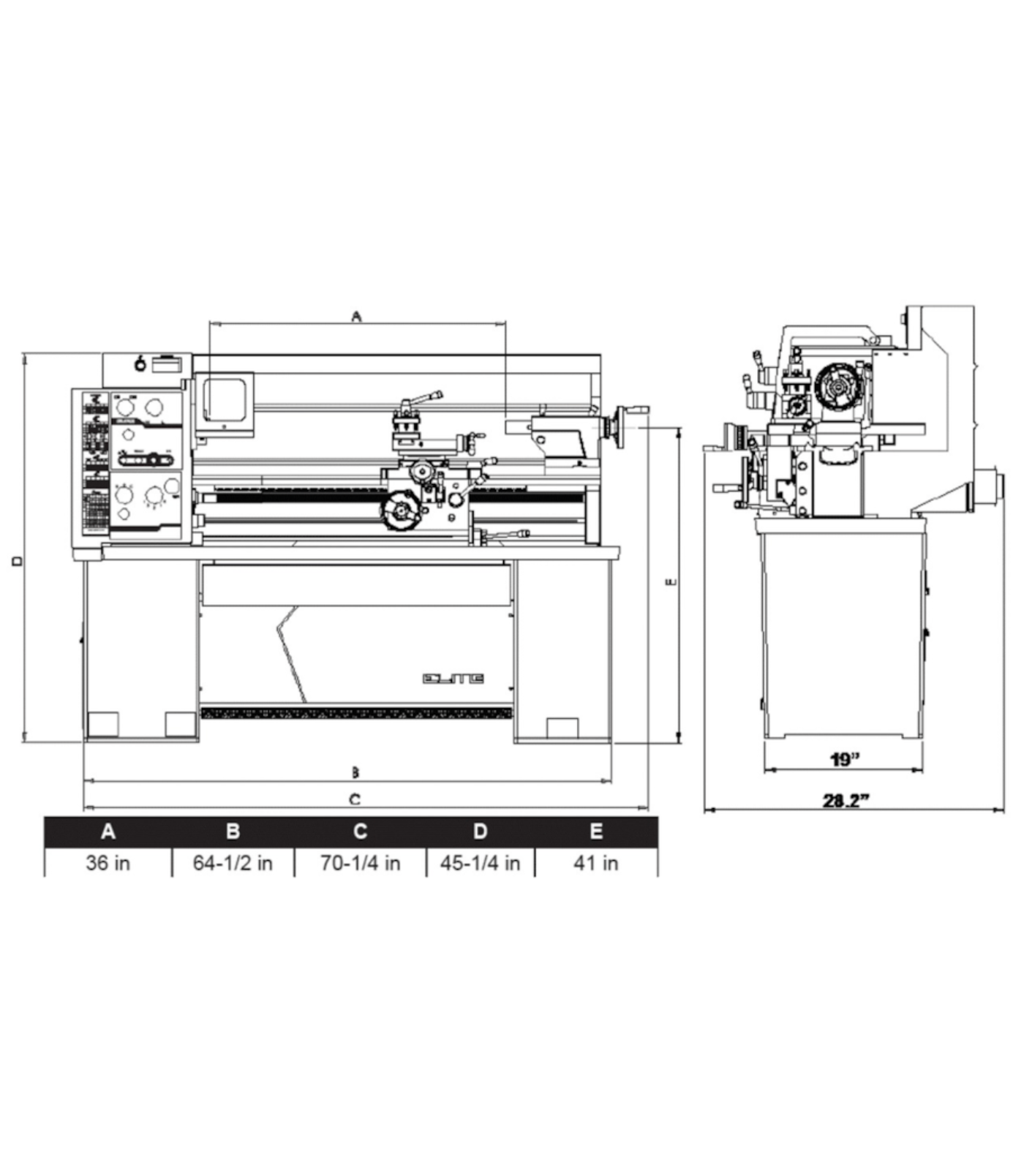 JET Elite Lathe E-1236VS with ACU-RITE 303 DRO with Taper Attachment and Collet Closer - JT9-892314