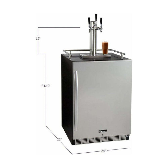 Kegco 24" Wide Cold Brew Coffee Triple Tap Stainless Steel Built-In Right Hinge Kegerator ICHK38BSU-3