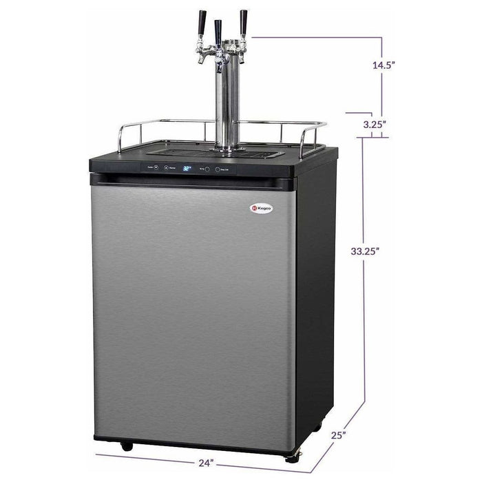 Kegco 24" Wide Kombucha Triple Tap Stainless Steel Kegerator KOM30S-3