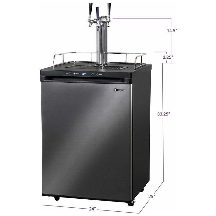 Kegco 24" Wide Triple Tap Black Stainless Steel Digital Kegerator K309X-3