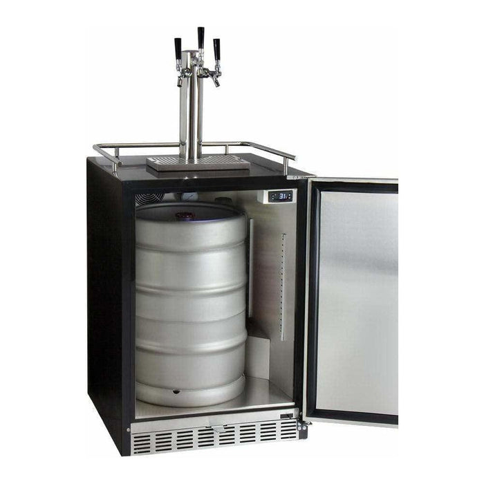 Kegco 24" Wide Triple Tap Stainless Steel Built-In Left Hinge Digital with Kit Kegerator HK38BSU-L-3