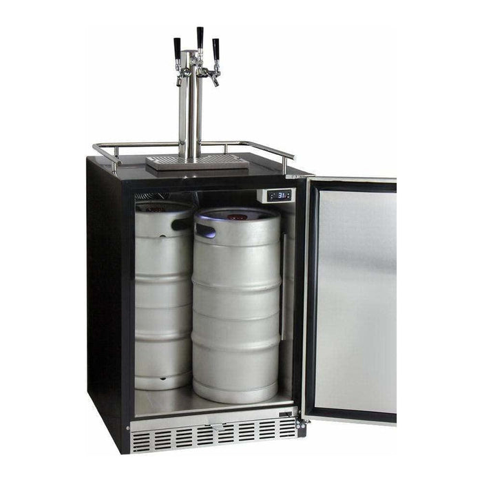 Kegco 24" Wide Triple Tap Stainless Steel Built-In Left Hinge Digital with Kit Kegerator HK38BSU-L-3