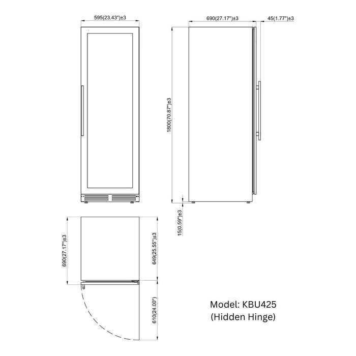 KingsBottle 24" Built-in Upright Wine & Beverage Cooler Combo with Borderless Black Glass Door