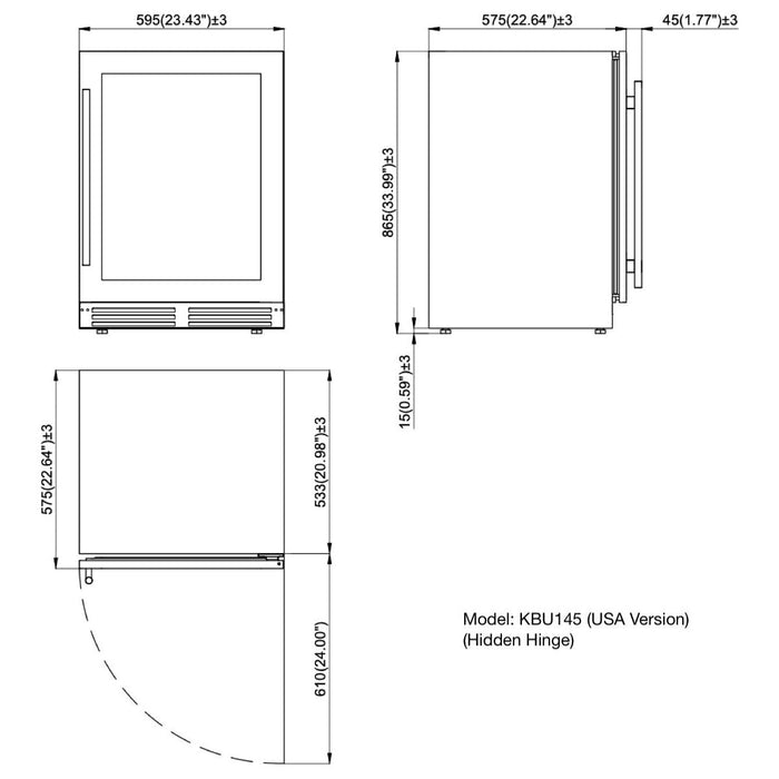 KingsBottle 24 Inch Built-in Beer Fridge Beverage Refrigerator with Low-E Glass Door KBU145