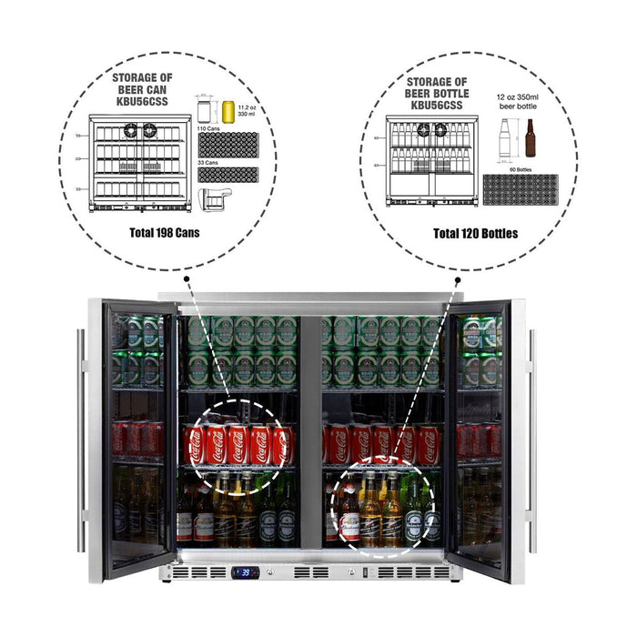 KingsBottle 36 Inch Outdoor Built-In Beverage Refrigerator with High/low-temperature Alarm and Energy-saving Management KBU56ASD