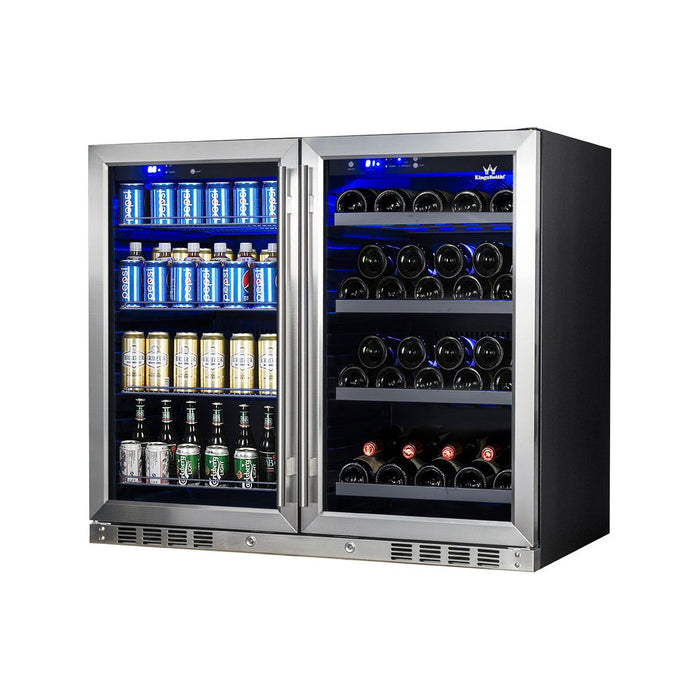 KingsBottle 39 Inch Built-In Under Counter Dual Zone Wine And Beverage Refrigerator KBU28LRX