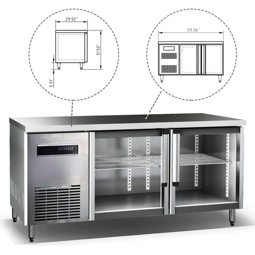 KingsBottle 59" Free Standing Back Bar Cooler with Double Glass Doors and Energy-Saving Features