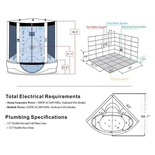 Maya Bath Grey Platinum Superior Steam Shower (103)