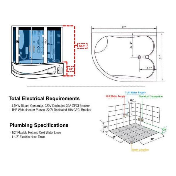 Maya Bath Grey Siena Steam Shower - Right (119)