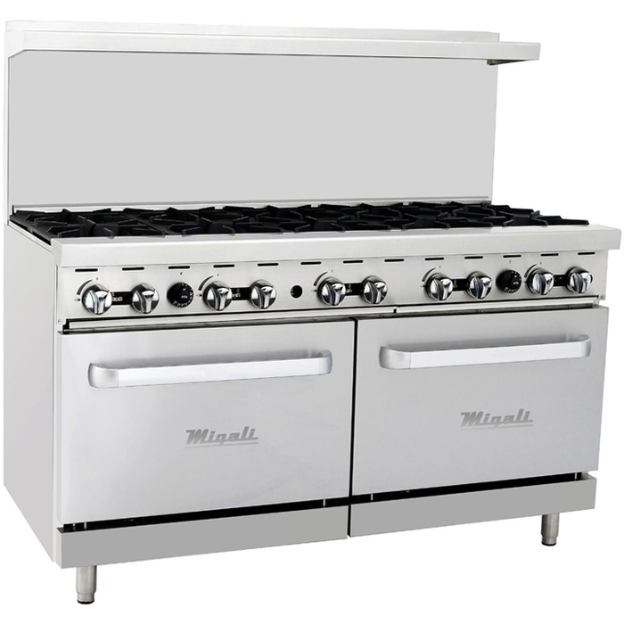 Migali C-RO10-LP, Commercial 60" Oven Range 10 Burner Liquid Propane