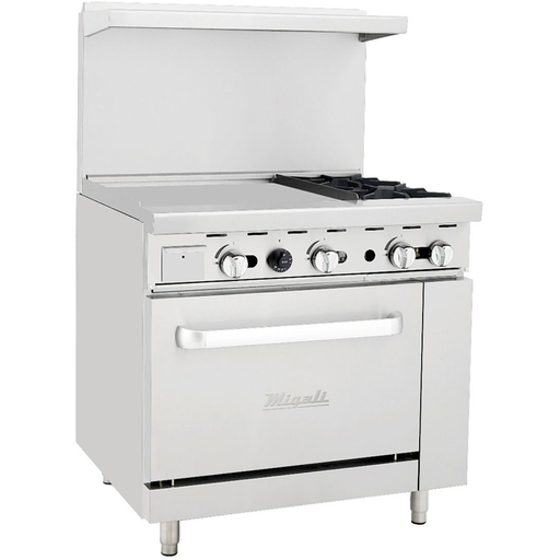 Migali C-RO2-24GL-LP, Commercial 36" Oven Range 2 Burner/ 24" Griddle Liquid Propane BTU121000