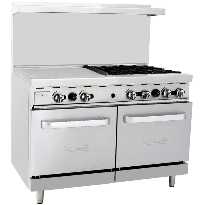 Migali C-RO4-24GL-LP, Commercial 48" Oven Range 4 Burner/ 24" Griddle Liquid Propane BTU180000