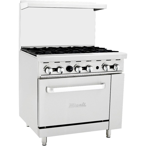 Migali C-RO6-LP, Commercial 36" Oven Range 6 Burner Liquid Propane BTU165000