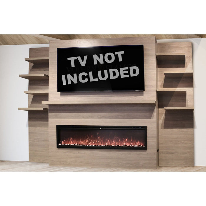 Modern Flames Allwood Wall System in Coastal Sand 60'' Spectrum Slimline Electric Fireplace