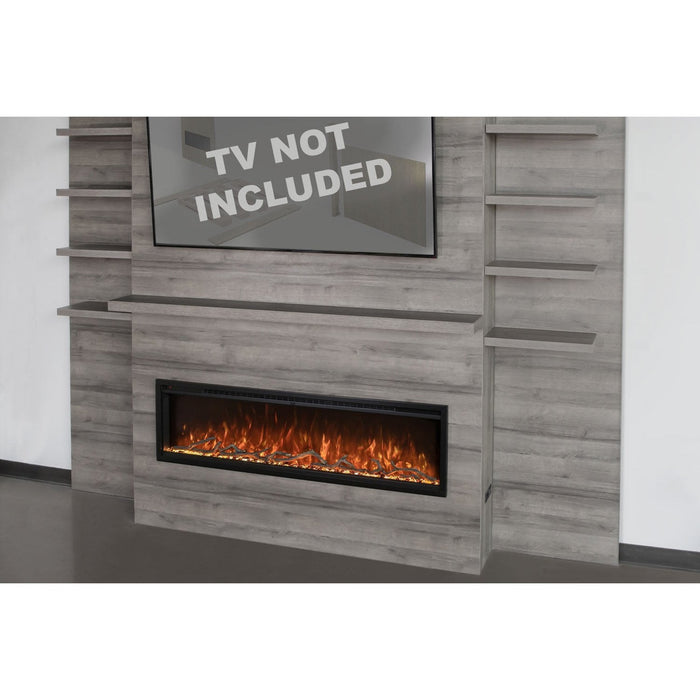 Modern Flames Allwood Wall System in Driftwood Gray 60'' Spectrum Slimline Electric Fireplace