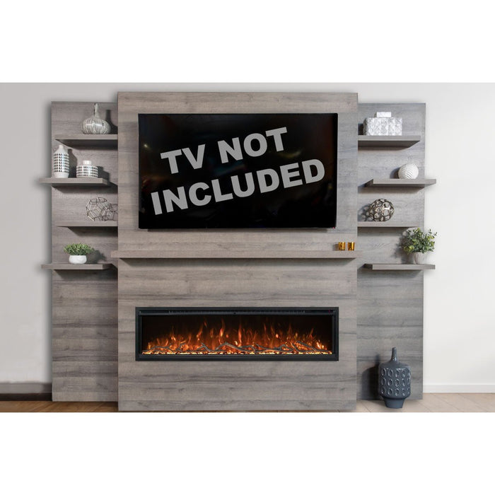 Modern Flames Allwood Wall System in Driftwood Gray 60'' Spectrum Slimline Electric Fireplace