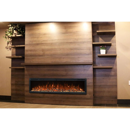 Modern Flames Allwood Wall System in Weathered Walnut 60'' Spectrum Slimline Electric Fireplace