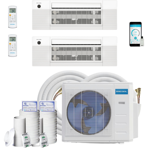 MRCOOL DIY Mini Split - 3 Zone 27K BTU Condenser + 12K & 18K BTU Ceiling Cassette + 2x 16ft Line Set Appliance Package