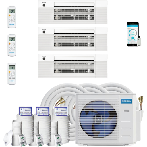 MRCOOL DIY Mini Split - 3 Zone 27K BTU Condenser + (2x) 9K & (1x) 12K BTU Ceiling Cassette + 3x 16ft Pre-Charged Line Set Appliance Package