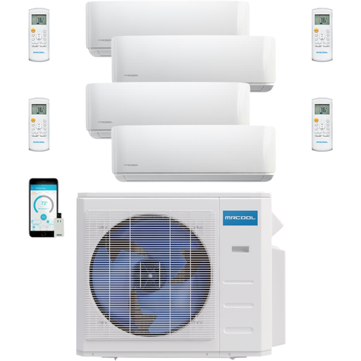 MRCOOL DIY Mini Split - 4 Zone 36K BTU Condenser + 230V (2x) 9K & (2x) 12K BTU Wall Mount Air Handler Appliance Package