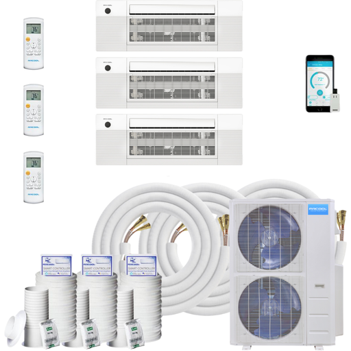 MRCOOL DIY Mini Split - 5 Zone 48K BTU Condenser + (1x) 12K & (2x) 18K BTU Ceiling Cassette + 3x 25ft Line Set Appliance Package