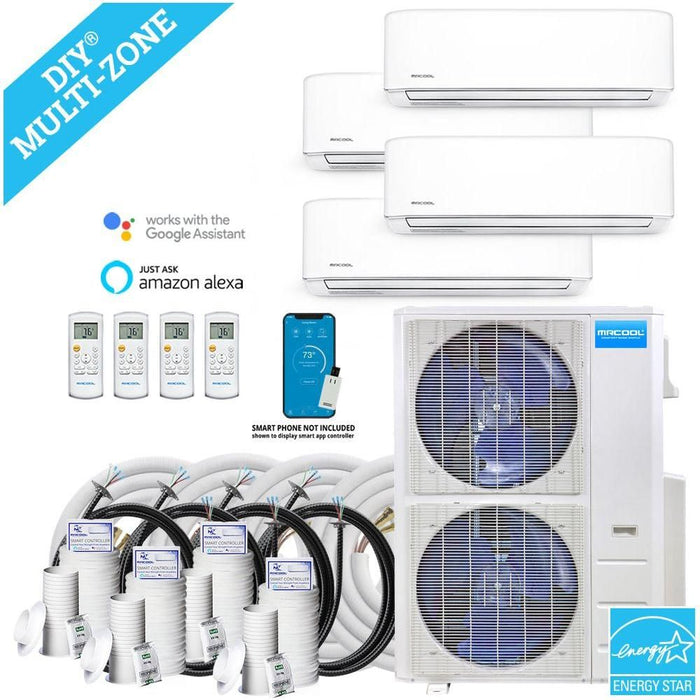 MRCOOL DIY Mini Split - 5 Zone Condenser + 230V (2x) 9K, (1x) 12K & (1x) 18K BTU Wall Mount Air Handler + 4x 25ft Line Set Appliance Package