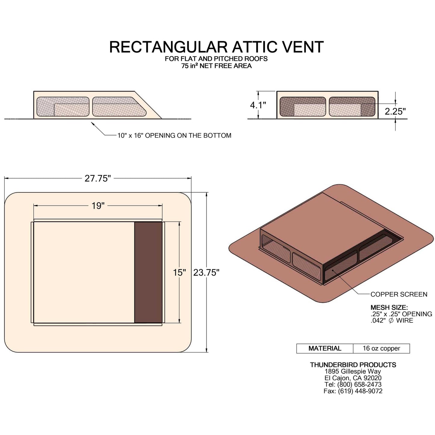 Copperlab Rectangular Attic Roof Vent -  RMRTAV