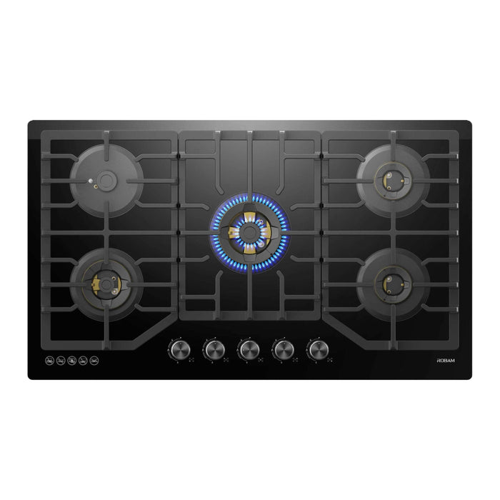 Robam 36-Inch 5-Burner Gas Cooktop with Brass Burners in Black (Robam-ZG9500B)