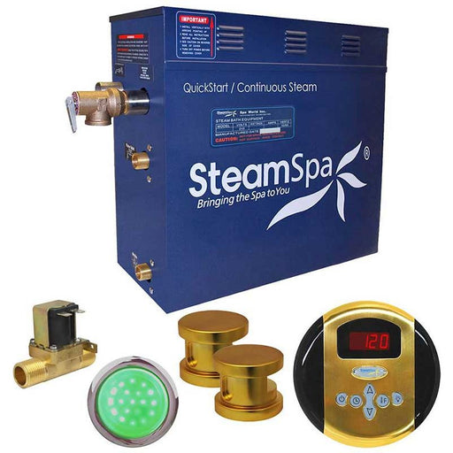 SteamSpa Indulgence 12 KW QuickStart Acu-Steam Bath Generator Package with Built-in Auto Drain in Polished Gold